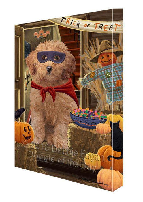 Enter at Own Risk Trick or Treat Halloween Goldendoodle Dog Canvas Print Wall Art Décor CVS96065