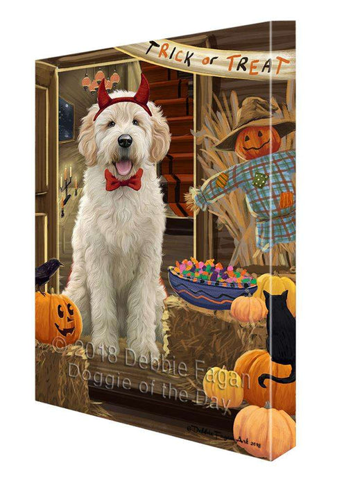 Enter at Own Risk Trick or Treat Halloween Goldendoodle Dog Canvas Print Wall Art Décor CVS96083