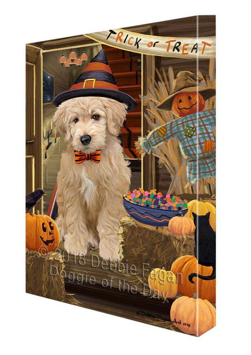 Enter at Own Risk Trick or Treat Halloween Goldendoodle Dog Canvas Print Wall Art Décor CVS96092