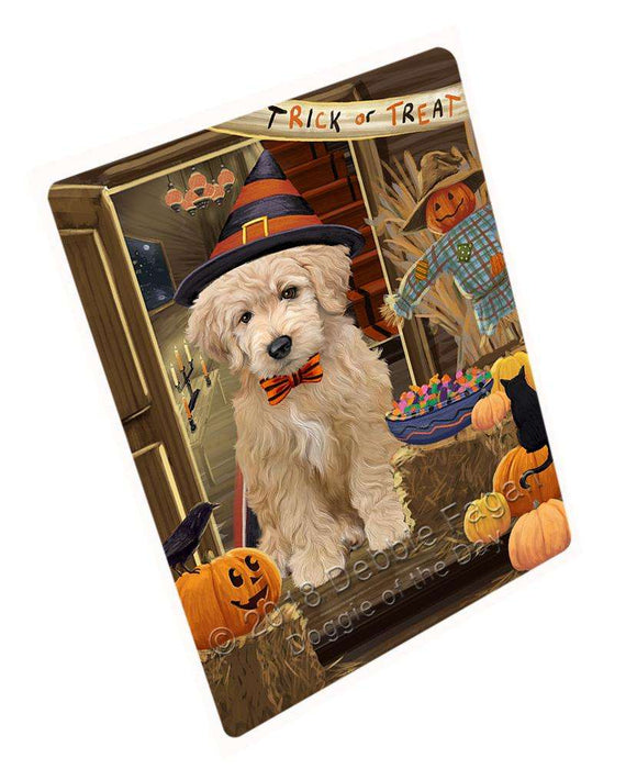 Enter at Own Risk Trick or Treat Halloween Goldendoodle Dog Cutting Board C63858