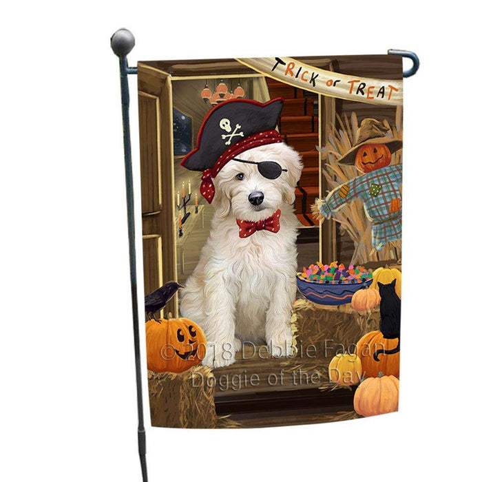 Enter at Own Risk Trick or Treat Halloween Goldendoodle Dog Garden Flag GFLG53198