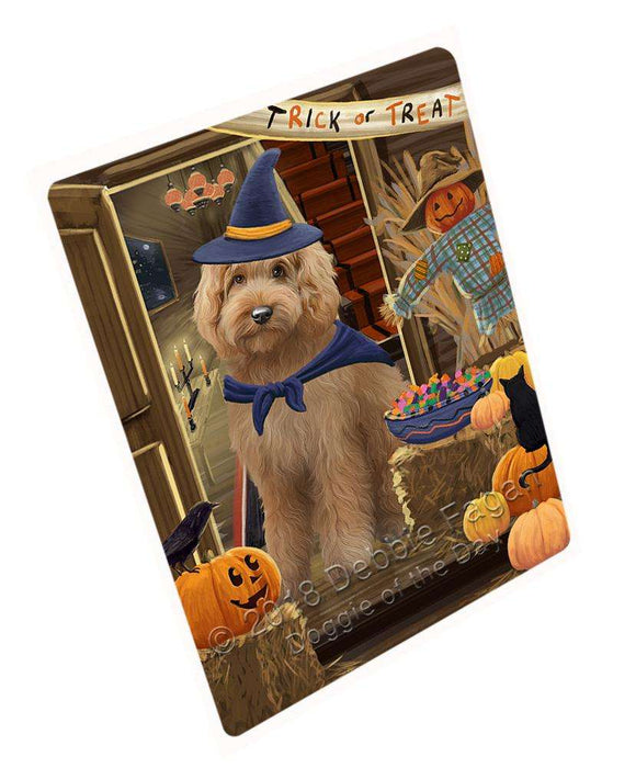 Enter At Own Risk Trick Or Treat Halloween Goldendoodle Dog Magnet Mini (3.5" x 2") MAG63846