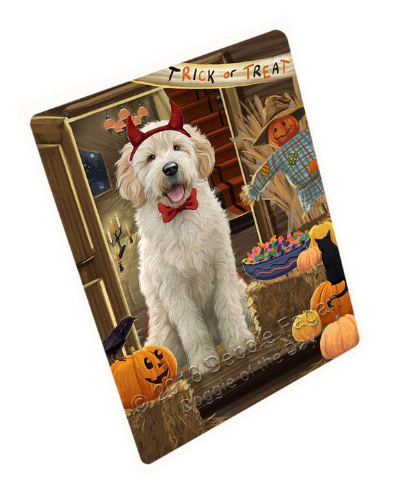 Enter At Own Risk Trick Or Treat Halloween Goldendoodle Dog Magnet Mini (3.5" x 2") MAG63855