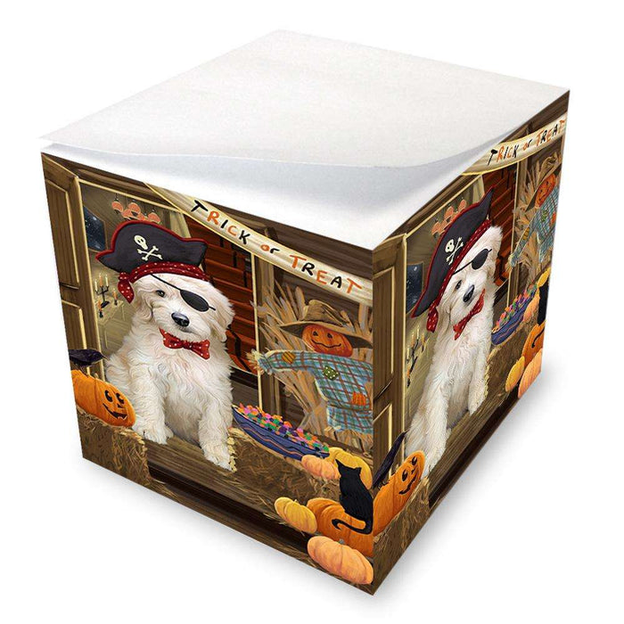 Enter at Own Risk Trick or Treat Halloween Goldendoodle Dog Note Cube NOC53136