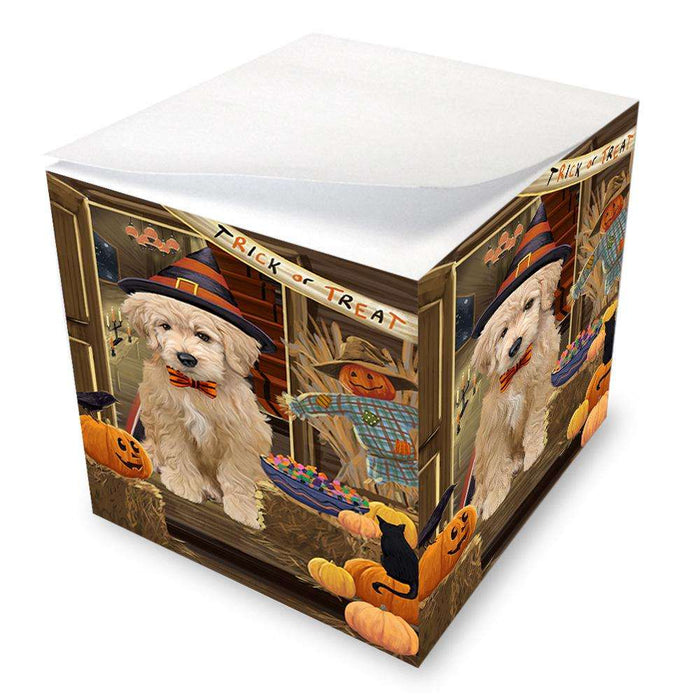 Enter at Own Risk Trick or Treat Halloween Goldendoodle Dog Note Cube NOC53138