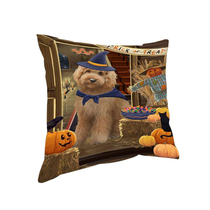 Enter at Own Risk Trick or Treat Halloween Goldendoodle Dog Pillow PIL69044