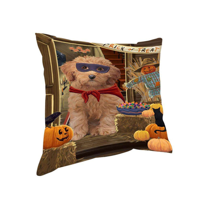 Enter at Own Risk Trick or Treat Halloween Goldendoodle Dog Pillow PIL69048