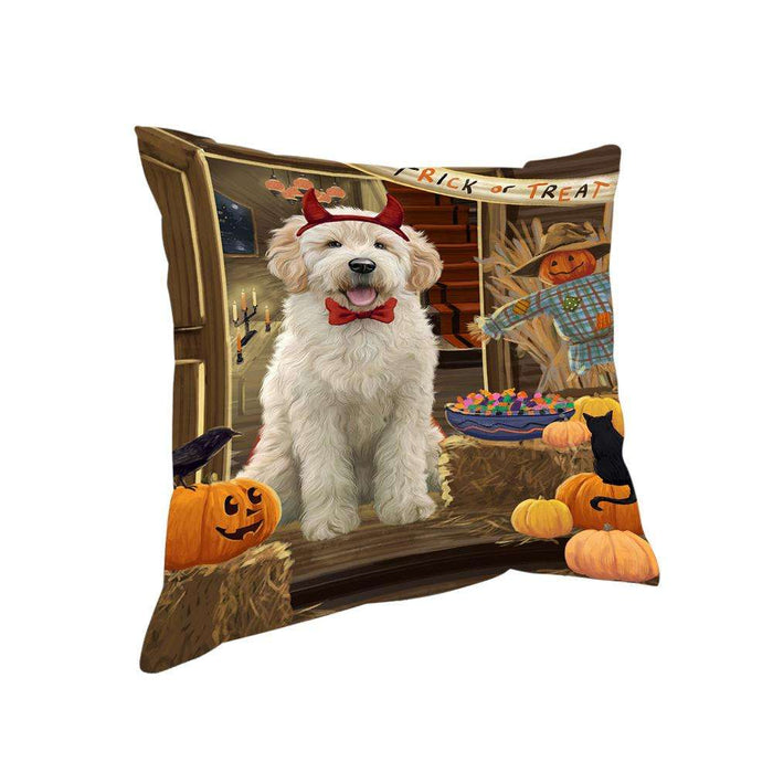 Enter at Own Risk Trick or Treat Halloween Goldendoodle Dog Pillow PIL69056