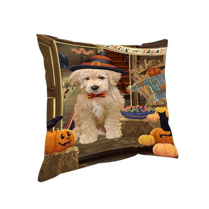 Enter at Own Risk Trick or Treat Halloween Goldendoodle Dog Pillow PIL69060