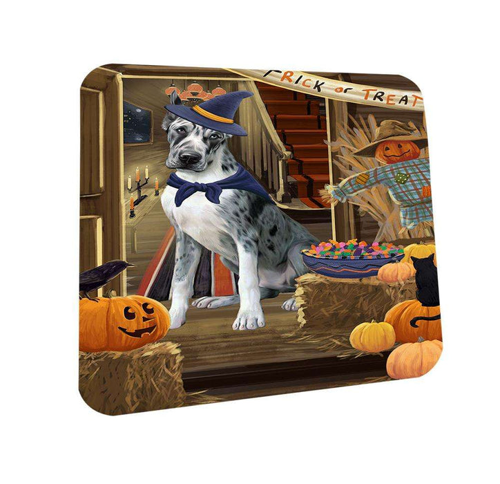 Enter at Own Risk Trick or Treat Halloween Great Dane Dog Coasters Set of 4 CST53098