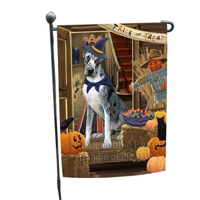 Enter at Own Risk Trick or Treat Halloween Great Dane Dog Garden Flag GFLG53201