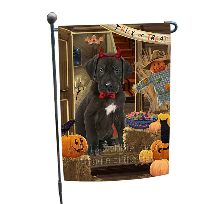Enter at Own Risk Trick or Treat Halloween Great Dane Dog Garden Flag GFLG53204