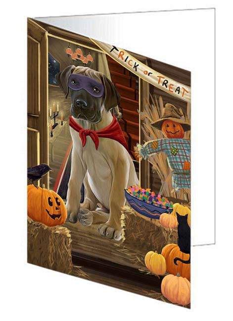 Enter at Own Risk Trick or Treat Halloween Great Dane Dog Handmade Artwork Assorted Pets Greeting Cards and Note Cards with Envelopes for All Occasions and Holiday Seasons GCD63449