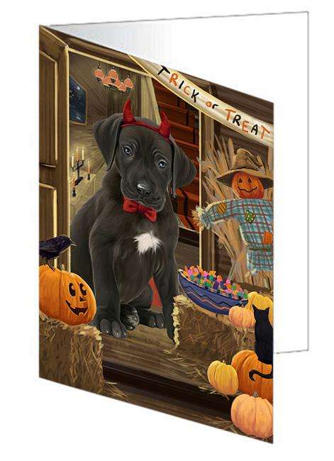 Enter at Own Risk Trick or Treat Halloween Great Dane Dog Handmade Artwork Assorted Pets Greeting Cards and Note Cards with Envelopes for All Occasions and Holiday Seasons GCD63455