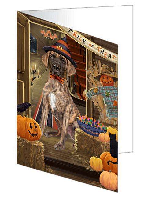 Enter at Own Risk Trick or Treat Halloween Great Dane Dog Handmade Artwork Assorted Pets Greeting Cards and Note Cards with Envelopes for All Occasions and Holiday Seasons GCD63458