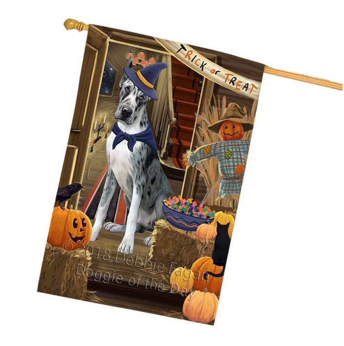 Enter at Own Risk Trick or Treat Halloween Great Dane Dog House Flag FLG53337