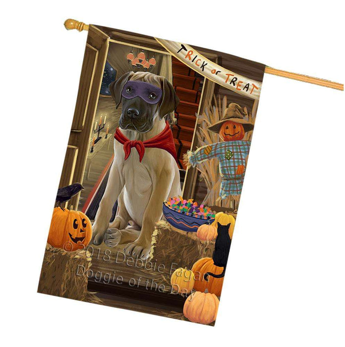 Enter at Own Risk Trick or Treat Halloween Great Dane Dog House Flag FLG53338