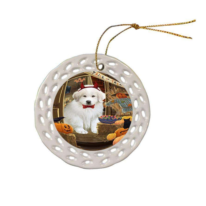 Enter at Own Risk Trick or Treat Halloween Great Pyrenee Dog Ceramic Doily Ornament DPOR53147