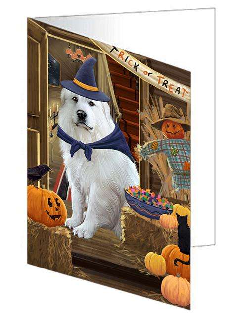 Enter at Own Risk Trick or Treat Halloween Great Pyrenee Dog Handmade Artwork Assorted Pets Greeting Cards and Note Cards with Envelopes for All Occasions and Holiday Seasons GCD63461