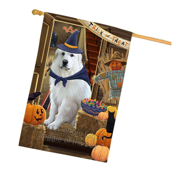 Enter at Own Risk Trick or Treat Halloween Great Pyrenee Dog House Flag FLG53342