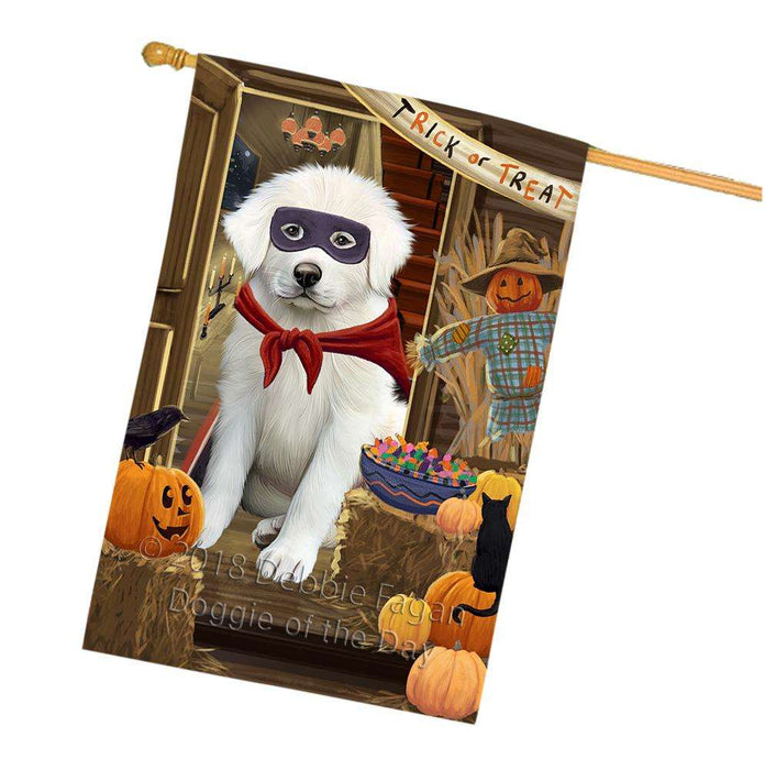 Enter at Own Risk Trick or Treat Halloween Great Pyrenee Dog House Flag FLG53343