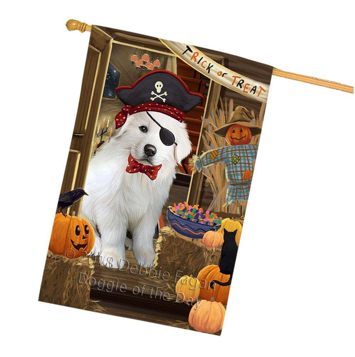 Enter at Own Risk Trick or Treat Halloween Great Pyrenee Dog House Flag FLG53344
