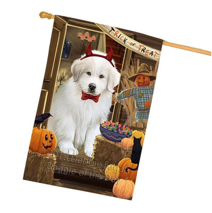 Enter at Own Risk Trick or Treat Halloween Great Pyrenee Dog House Flag FLG53345