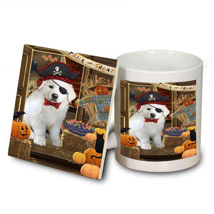 Enter at Own Risk Trick or Treat Halloween Great Pyrenee Dog Mug and Coaster Set MUC53138