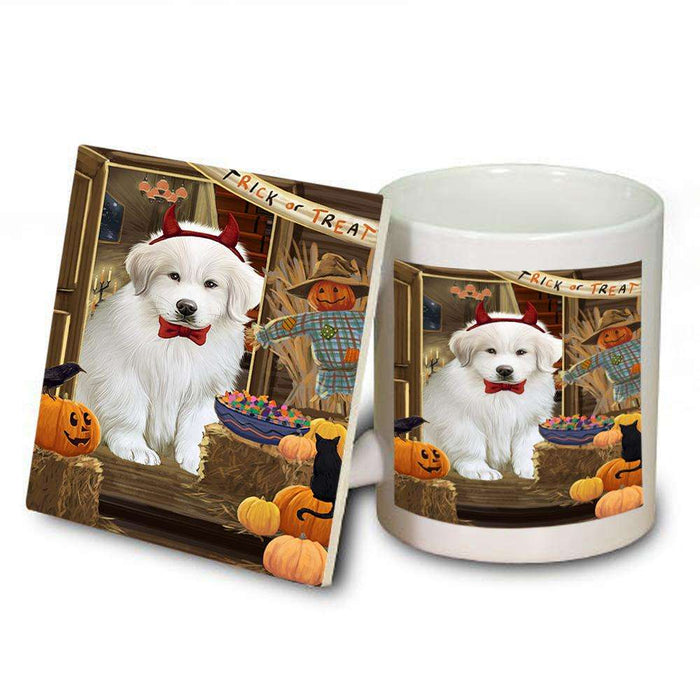 Enter at Own Risk Trick or Treat Halloween Great Pyrenee Dog Mug and Coaster Set MUC53139