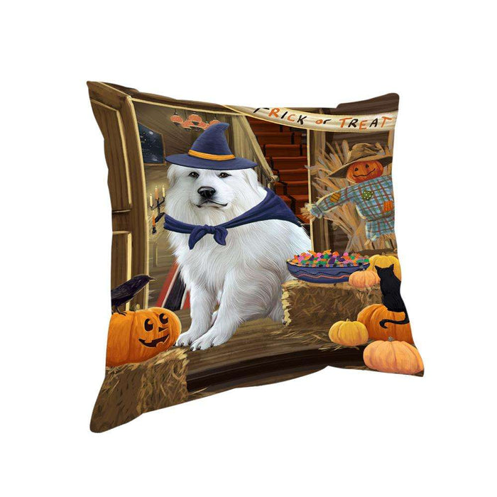 Enter at Own Risk Trick or Treat Halloween Great Pyrenee Dog Pillow PIL69084