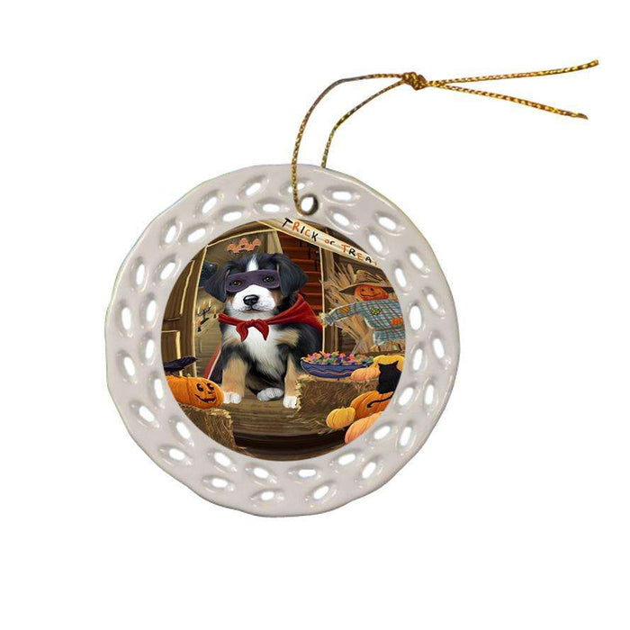 Enter at Own Risk Trick or Treat Halloween Greater Swiss Mountain Dog Ceramic Doily Ornament DPOR53150