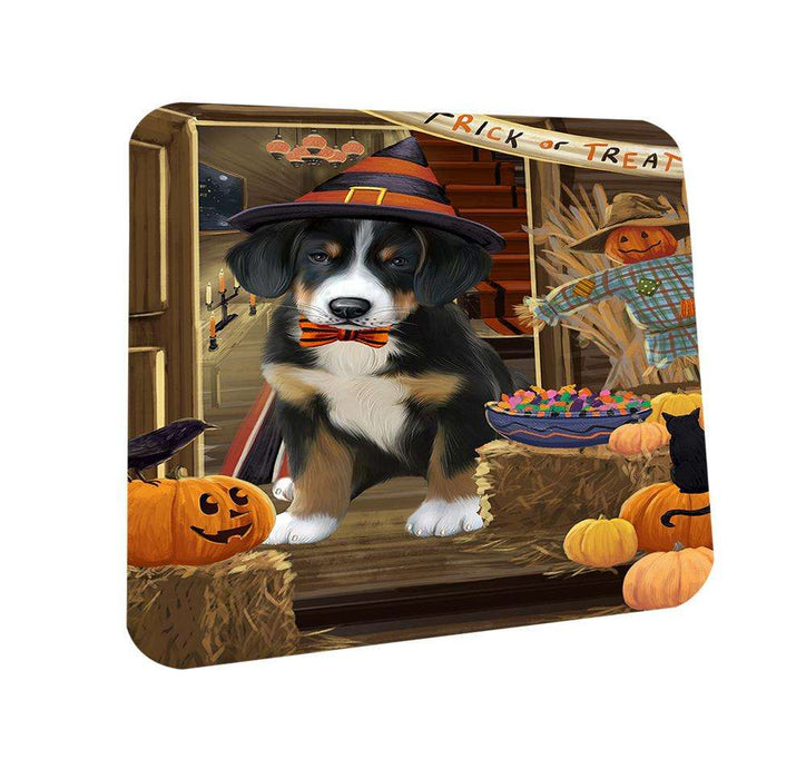 Enter at Own Risk Trick or Treat Halloween Greater Swiss Mountain Dog Coasters Set of 4 CST53112