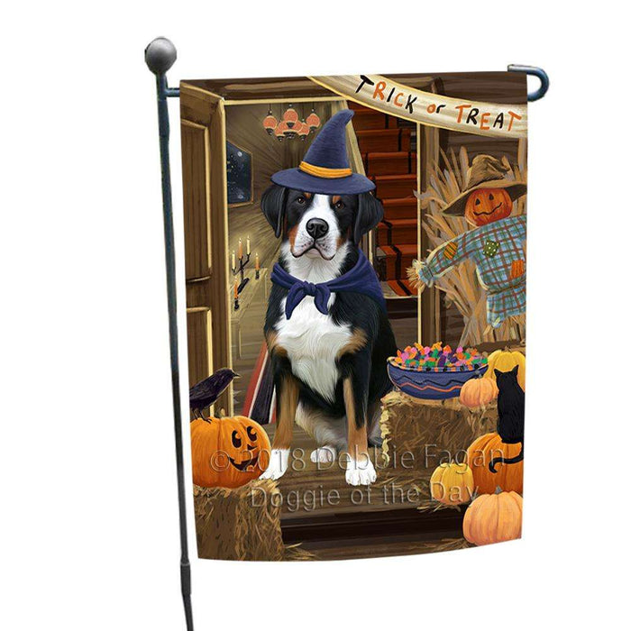 Enter at Own Risk Trick or Treat Halloween Greater Swiss Mountain Dog Garden Flag GFLG53211