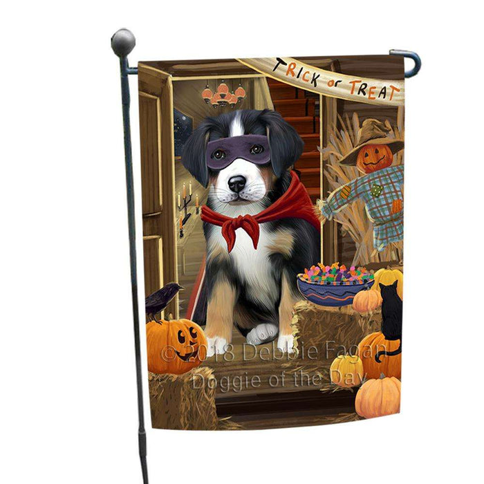 Enter at Own Risk Trick or Treat Halloween Greater Swiss Mountain Dog Garden Flag GFLG53212