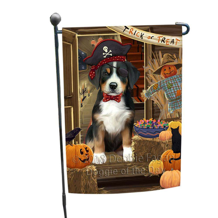 Enter at Own Risk Trick or Treat Halloween Greater Swiss Mountain Dog Garden Flag GFLG53213