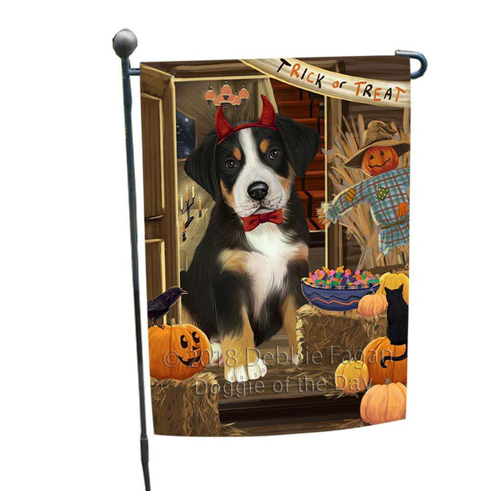 Enter at Own Risk Trick or Treat Halloween Greater Swiss Mountain Dog Garden Flag GFLG53214