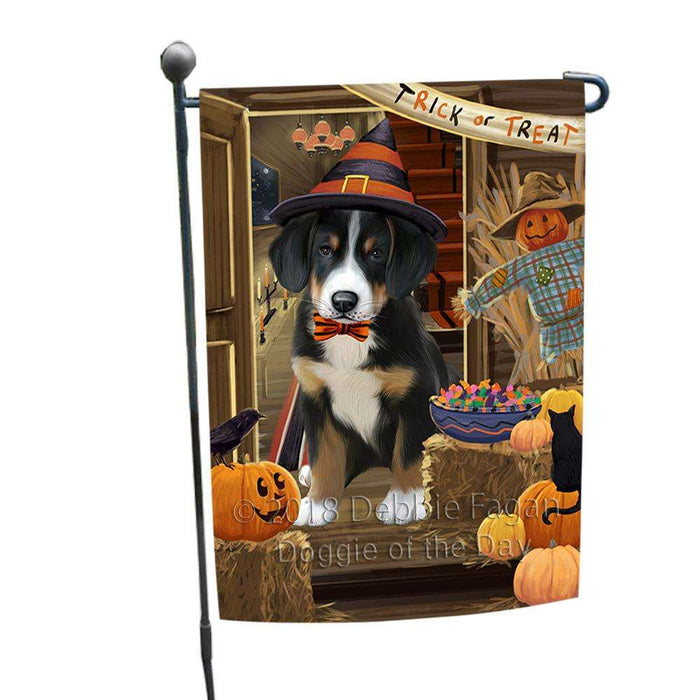 Enter at Own Risk Trick or Treat Halloween Greater Swiss Mountain Dog Garden Flag GFLG53215