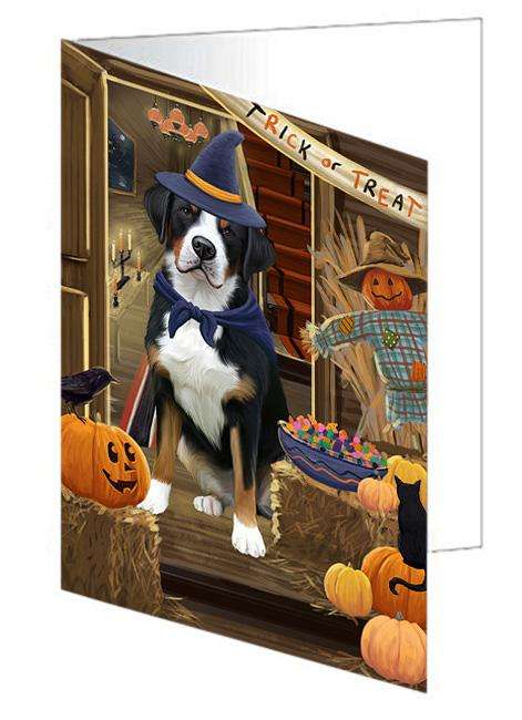 Enter at Own Risk Trick or Treat Halloween Greater Swiss Mountain Dog Handmade Artwork Assorted Pets Greeting Cards and Note Cards with Envelopes for All Occasions and Holiday Seasons GCD63476