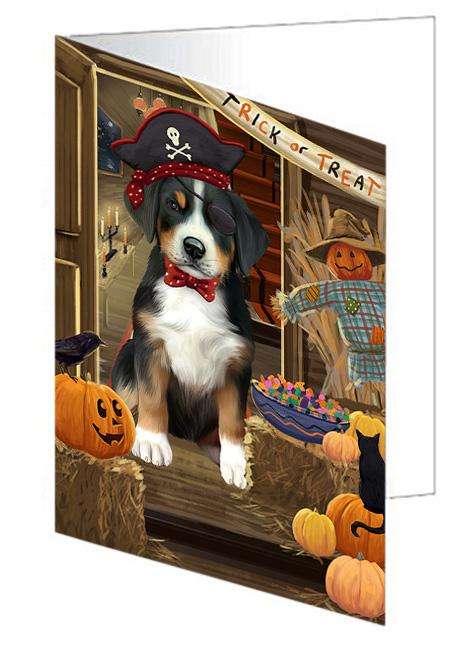 Enter at Own Risk Trick or Treat Halloween Greater Swiss Mountain Dog Handmade Artwork Assorted Pets Greeting Cards and Note Cards with Envelopes for All Occasions and Holiday Seasons GCD63482