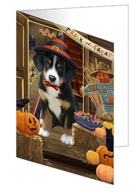 Enter at Own Risk Trick or Treat Halloween Greater Swiss Mountain Dog Handmade Artwork Assorted Pets Greeting Cards and Note Cards with Envelopes for All Occasions and Holiday Seasons GCD63488