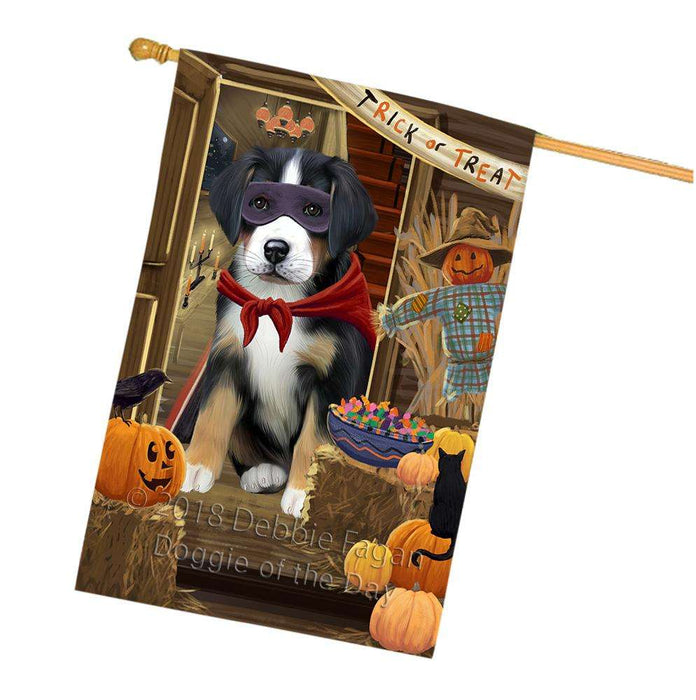 Enter at Own Risk Trick or Treat Halloween Greater Swiss Mountain Dog House Flag FLG53348