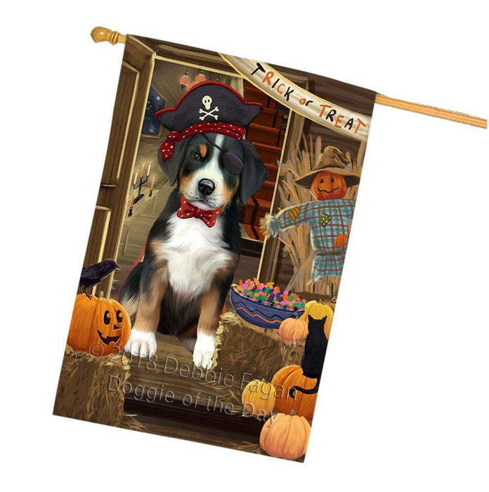 Enter at Own Risk Trick or Treat Halloween Greater Swiss Mountain Dog House Flag FLG53349