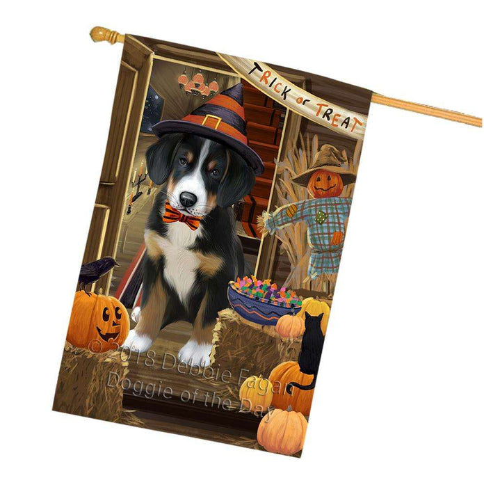 Enter at Own Risk Trick or Treat Halloween Greater Swiss Mountain Dog House Flag FLG53351