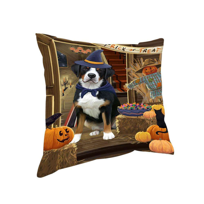Enter at Own Risk Trick or Treat Halloween Greater Swiss Mountain Dog Pillow PIL69104