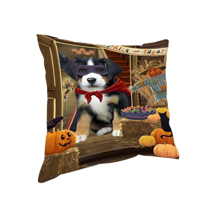 Enter at Own Risk Trick or Treat Halloween Greater Swiss Mountain Dog Pillow PIL69108