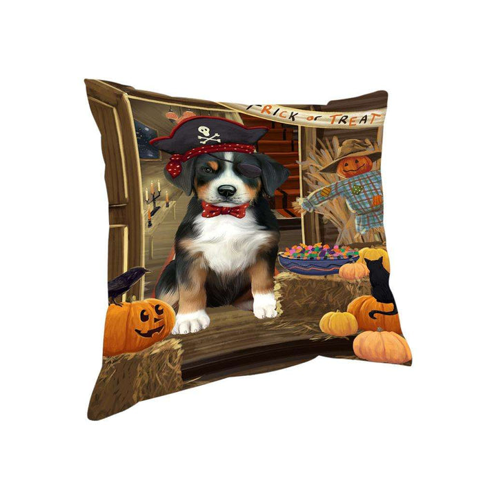 Enter at Own Risk Trick or Treat Halloween Greater Swiss Mountain Dog Pillow PIL69112