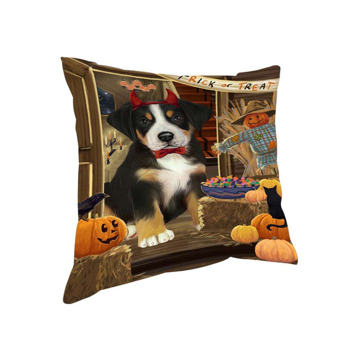 Enter at Own Risk Trick or Treat Halloween Greater Swiss Mountain Dog Pillow PIL69116