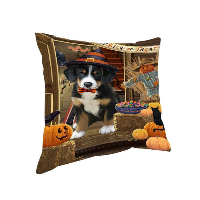 Enter at Own Risk Trick or Treat Halloween Greater Swiss Mountain Dog Pillow PIL69120