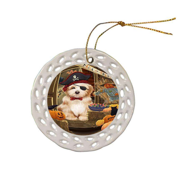 Enter at Own Risk Trick or Treat Halloween Havanese Dog Ceramic Doily Ornament DPOR53156