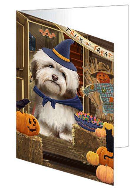 Enter at Own Risk Trick or Treat Halloween Havanese Dog Handmade Artwork Assorted Pets Greeting Cards and Note Cards with Envelopes for All Occasions and Holiday Seasons GCD63491